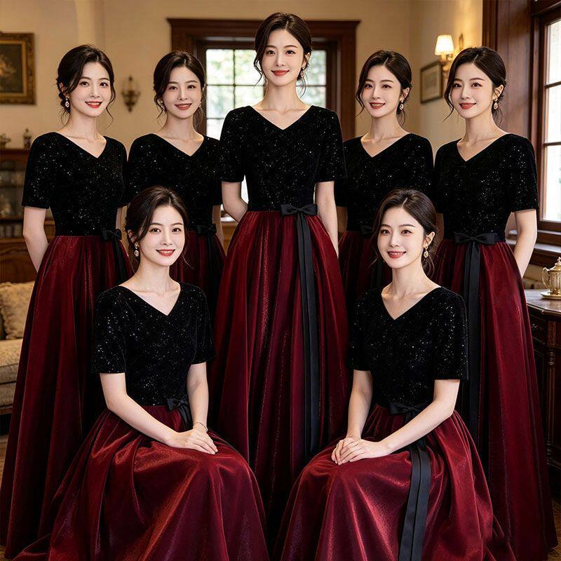 晚礼服裙女高级感轻奢小众高端小个子主持人宴会年会合唱团演出服