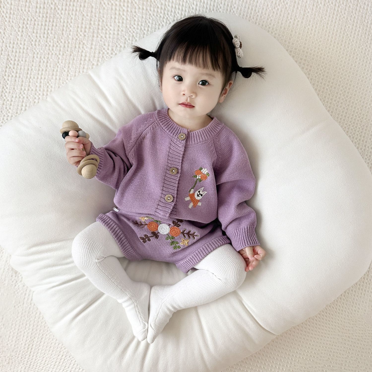 婴儿秋冬新款可爱针织爬爬服女宝宝超萌两件套洋气潮款公主外出服