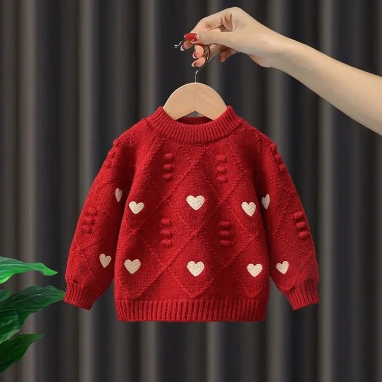 女童毛衣2025新款洋气儿童上衣女宝宝小孩冬装加厚红色上衣儿童
