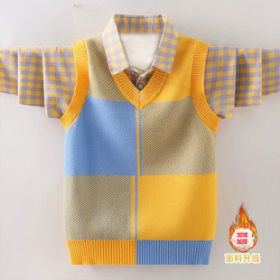 2025男童毛衣春秋款衬衫领童装洋气儿童针织男孩假两件上衣