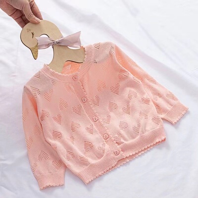 儿童针织开衫6月宝宝空调衫春夏季薄款1岁女童新生儿毛衣外套镂空