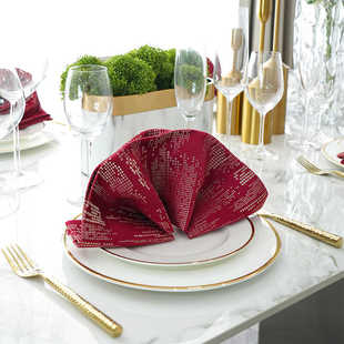 法式轻奢西餐餐厅维萨餐巾布高级感方巾口布酒店专用红色折花席巾