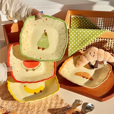 水果可颂可爱方盘陶瓷家用盘子菜盘高颜值早餐盘小吃盘沙拉盘深盘