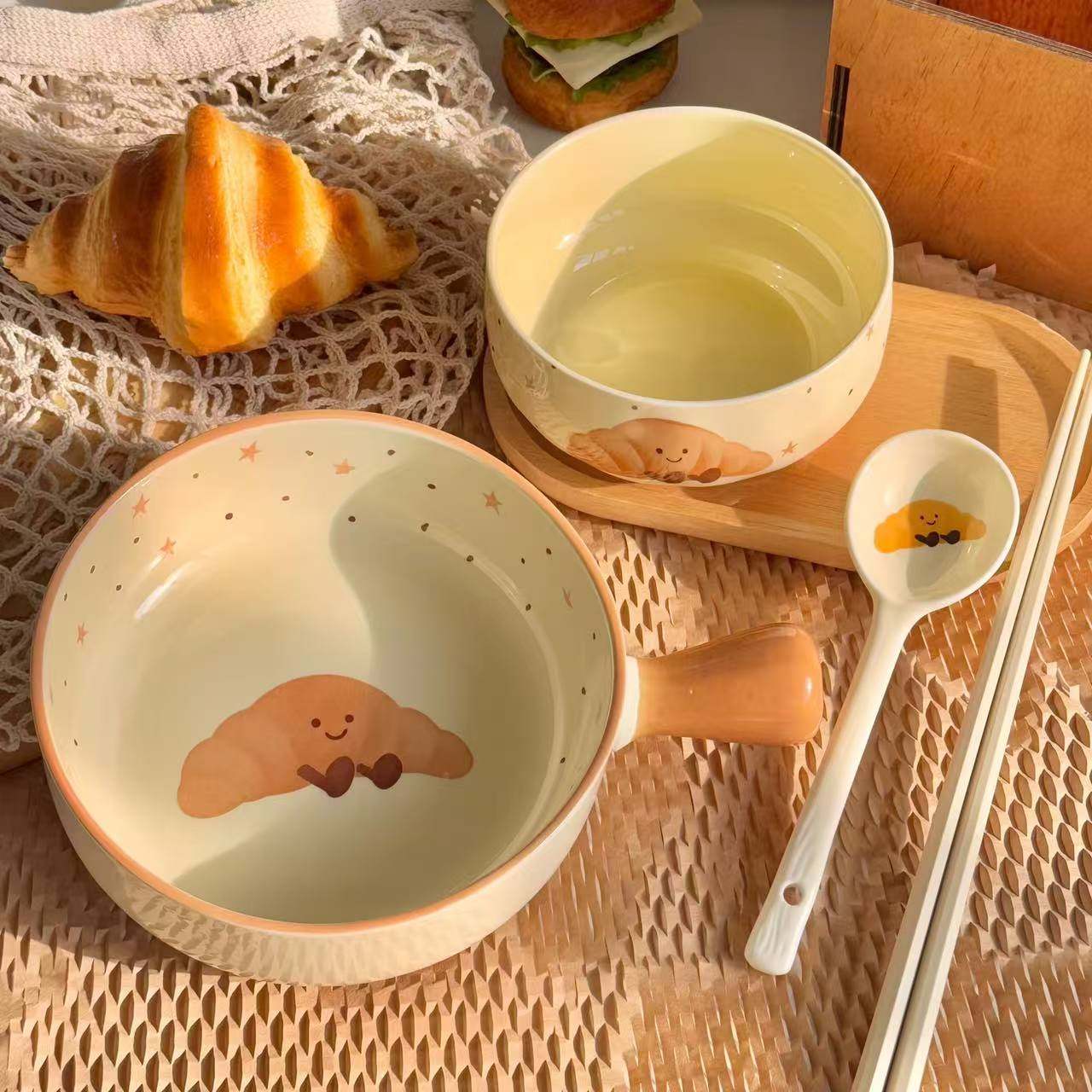 水果可颂陶瓷手柄碗家用可爱饭碗烤箱专用烤碗学生宿舍餐具泡面碗