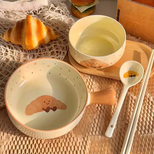 水果可颂陶瓷手柄碗家用可爱饭碗烤箱专用烤碗学生宿舍餐具泡面碗