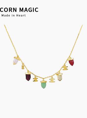 凯旋门彩色糖果宝石流苏项链轻奢小众高级设计锁骨链女夏季ins潮