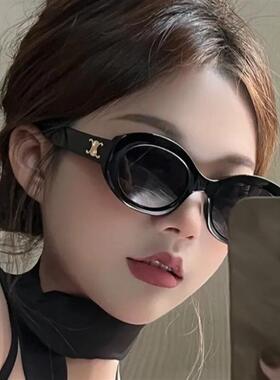 2024跨境新款欧美墨镜女复古猫眼黑色级感眼镜网红爆款太阳镜