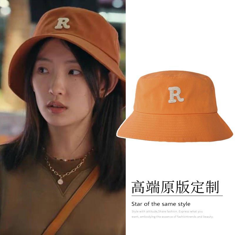 有你的时光里周依然王灵均同款橙色帽子大檐渔夫帽女春夏遮阳盆帽