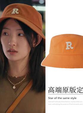 有你的时光里周依然王灵均同款橙色帽子大檐渔夫帽女春夏遮阳盆帽