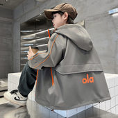 中小学生洋气休闲字母冲锋衣风衣春秋装 男童秋季 连帽外套2025新款