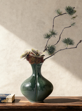 新中式样板房间客厅玄关水墨陶瓷花器售楼处民宿酒店玄关装饰品