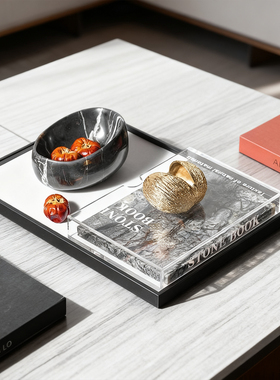 现代轻奢样板间客厅茶几沙发旁咖啡杯托盘设计师展厅套装高档摆件