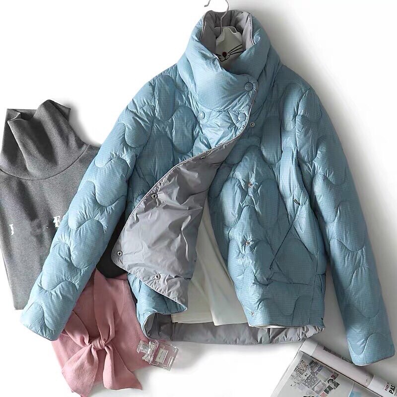 翁先森自制 轻质95白鸭绒羽绒 保暖减龄波浪绗缝格子不跑绒羽绒服