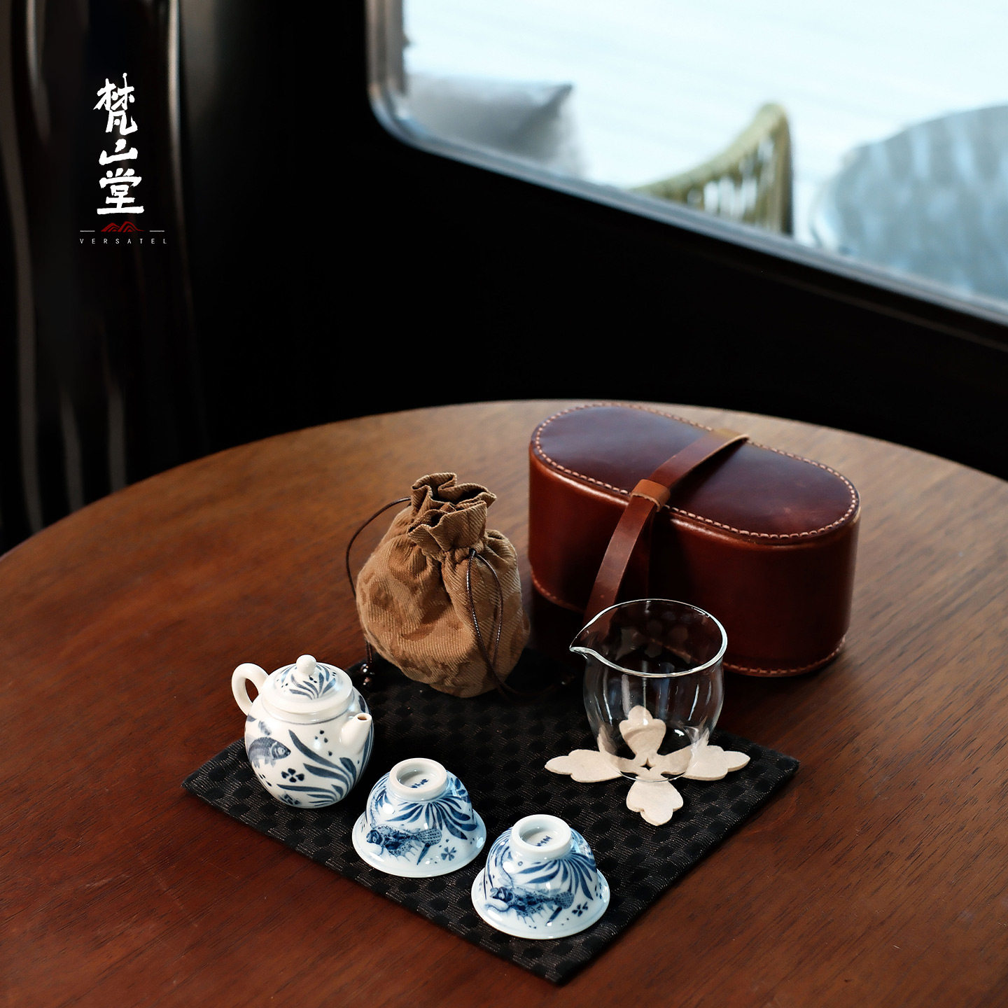 梵山堂鱼藻揽月旅行茶具套装便携式茶壶茶杯收纳包简约陶瓷茶具