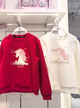 斯凯奇儿童26春季新款女童新年系列时尚百搭运动休闲卫衣L126G016