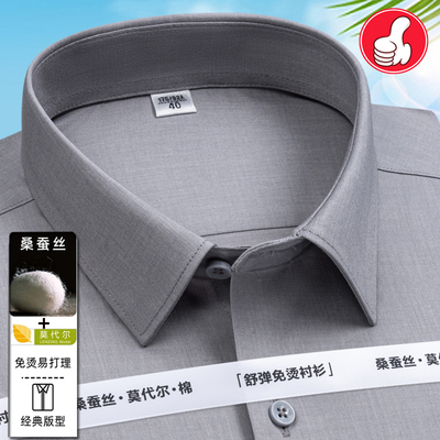 男士桑蚕丝大码衬衫长袖免烫莫代尔商务休闲正装职业短袖弹力衬衣