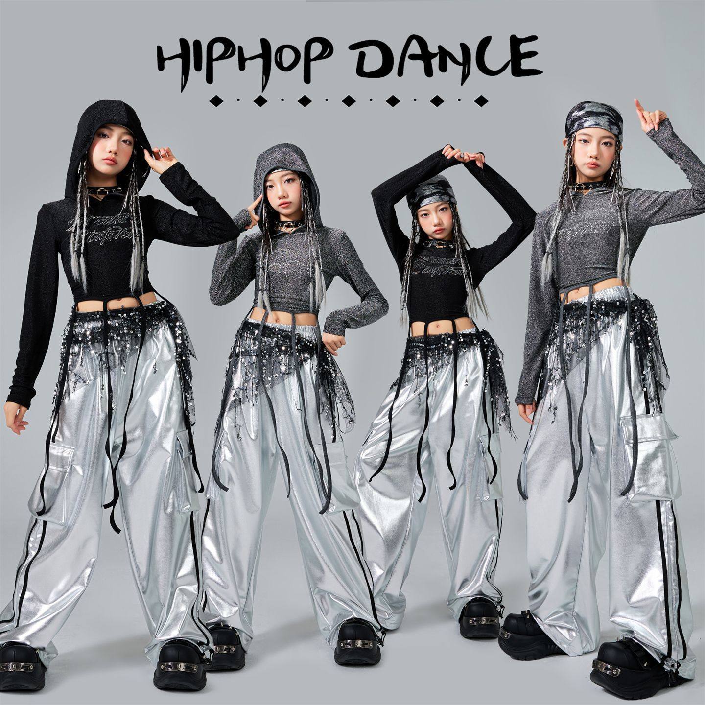 爵士舞女服装潮酷时髦漏脐韩版上衣少儿jazz女团皮裤舞蹈练功服装