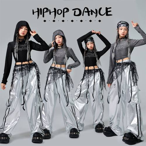 爵士舞女服装潮酷时髦漏脐韩版上衣少儿jazz女团皮裤舞蹈练功服装