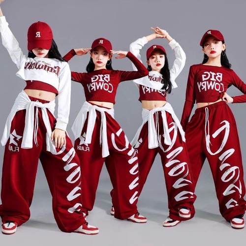女童爵士舞服装少儿练功服上衣儿童街舞演出服女孩jazz裤子罩衫秋