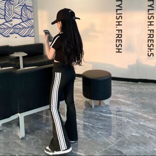 夏季童装甜酷女童显瘦显腿长修身喇叭打底裤紧身瑜伽裤弹力长裤