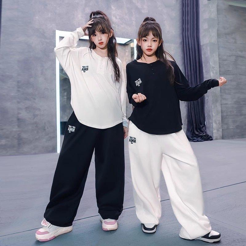 女童爵士服套装jazz长袖宽松慵懒街舞嘻哈表演出服潮牌罩衫