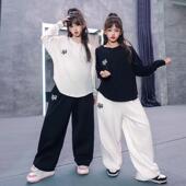 宽松慵懒街舞嘻哈表演出服潮牌罩衫 女童爵士服套装 jazz长袖