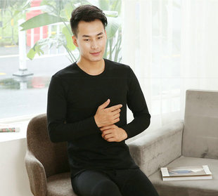 逸如枫男士莱卡弹力棉圆领纯色舒绒中厚秋衣裤保暖内衣套装 2582