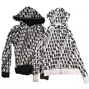 ine風(fēng)格 06ssFXXK字母滿印破洞拉鏈連帽衛(wèi)衣運(yùn)動(dòng)外套 自主Number