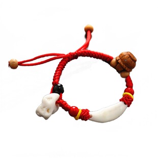 宝宝红手绳儿童婴儿朱砂桃木手链黑狗牙猪惊骨桃篮串脚链