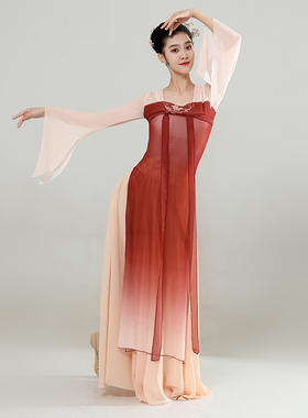 古典舞舞蹈服女飘逸身韵长款纱衣中国舞演出服古风齐胸汉唐舞蹈服