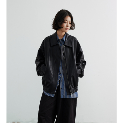 翻领拉链长袖宽松通勤