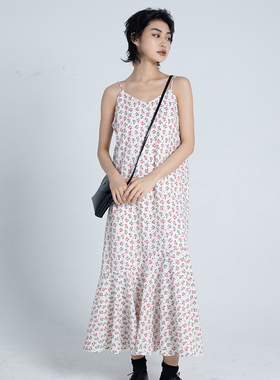CYX STUDIO碎花吊带连衣裙女夏法式长款2021新款设计感小众鱼尾裙