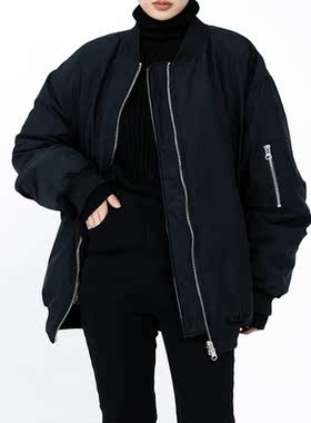 CYX 正反两穿棒球棉服女复古宽松BF风中长款羽绒棉服外套