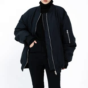 CYX 正反两穿棒球棉服女复古宽松BF风中长款羽绒棉服外套