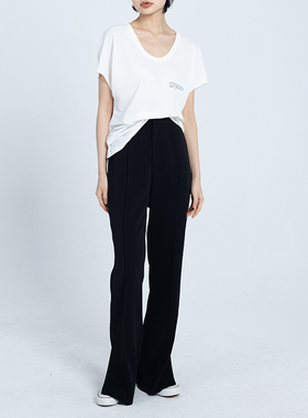 CYX STUDIO 显瘦修腿裤休闲裤子微喇叭黑色开衩裤高腰显瘦长裤女