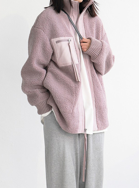 秋冬韩版宽松立领羊羔毛外套棉衣 颗粒绒抗风保暖机车服女