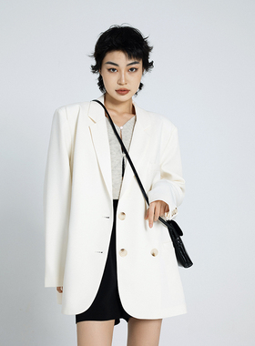 CHICVEN 街头休闲宽松白色西装外套女春2026设计感小众气质小西服