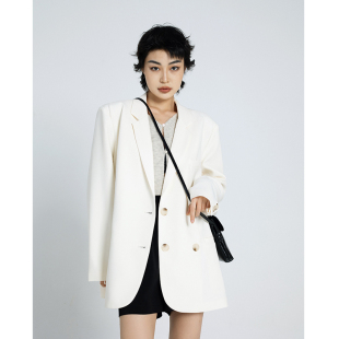 CHICVEN 外套女春2026设计感小众气质小西服 街头休闲宽松白色西装