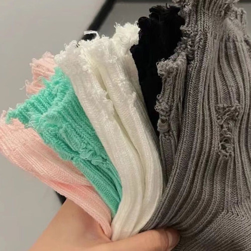 破洞乞丐袜子女潮网红中筒男夏