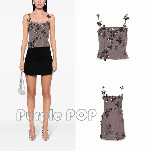 POP买手店 Blumarine 24春夏新款亮片蝴蝶吊带背心露背连衣裙