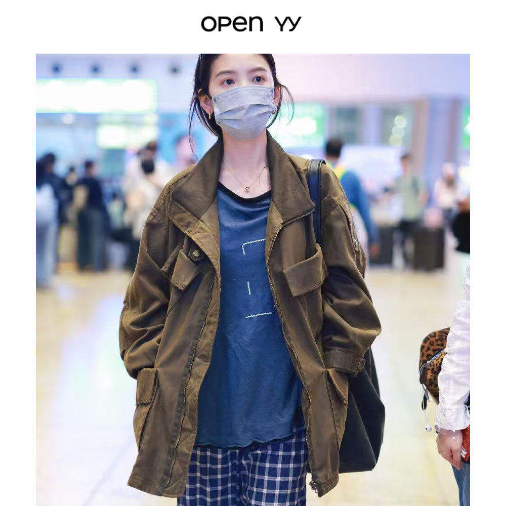 OPEN YY 章若楠同款时尚百搭立领多口袋风衣外套女