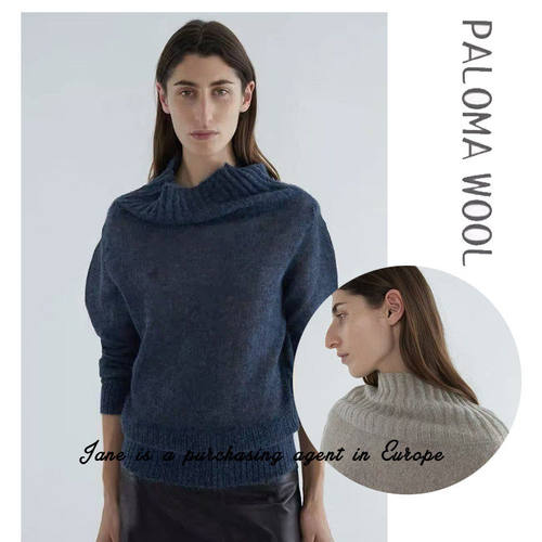 国现 西班牙 PALOMA WOOL 宽松大翻领一字领泡泡袖毛衣针织衫