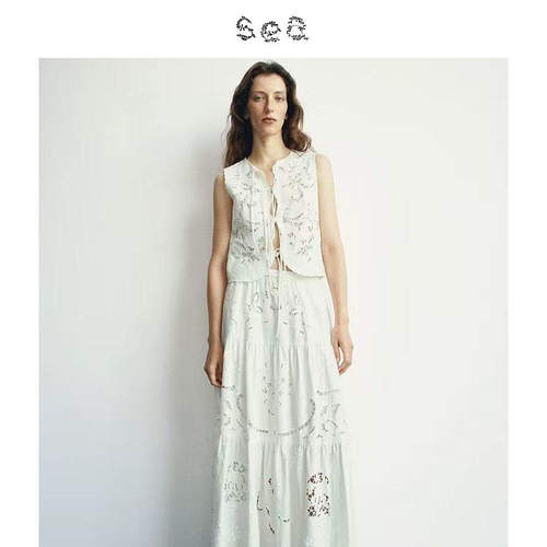Sea New York 高圆圆同款显瘦A字蕾丝镂空刺绣连衣裙