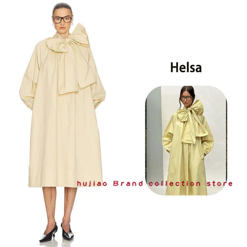 煳椒 Helsa 新品米黄色大蝴蝶结宽松薄款纯色风衣长款外套