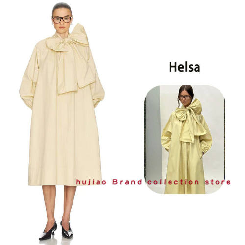 煳椒 Helsa 新品米黄色大蝴蝶结宽松薄款纯色风衣长款外套