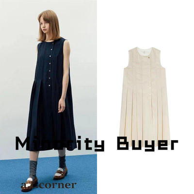 现货 买手店 A.t.corner 简约休闲风无袖压褶排扣时尚感连衣裙