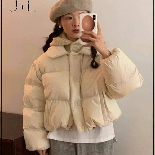 新款纯色娃娃领保暖鹅绒面包服