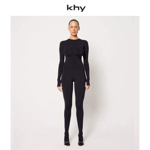 KHY 新款通勤紧身显瘦直筒中腰打底连体裤连体衣女