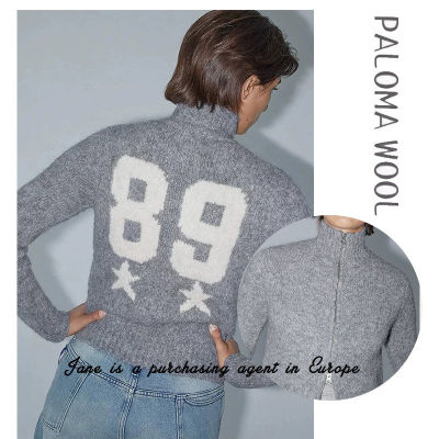 国现 PALOMA WOOL STADIUM灰色立领羊毛标语针织开衫拉链毛衣