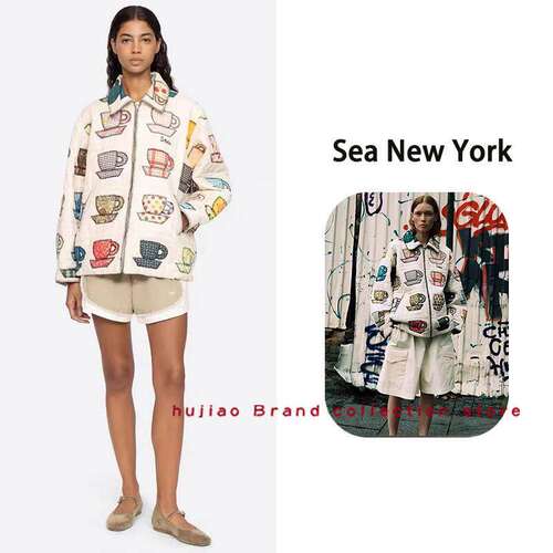 煳椒 Sea New York 新款趣味彩色茶杯刺绣手工贴花棉服外套